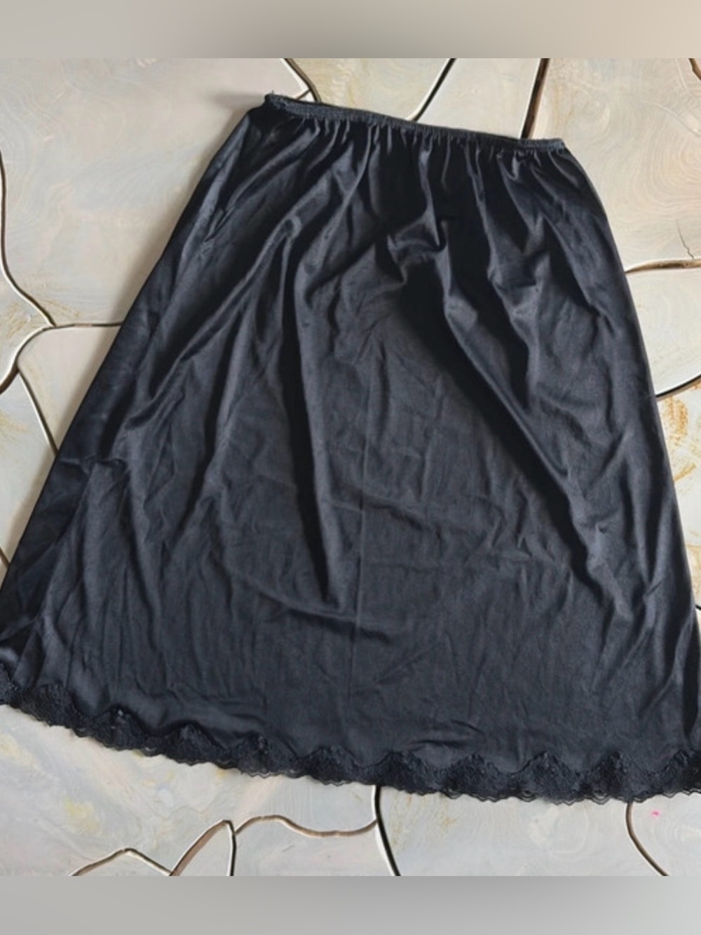 Black Midi Slip Skirt with Lace Hem vintage